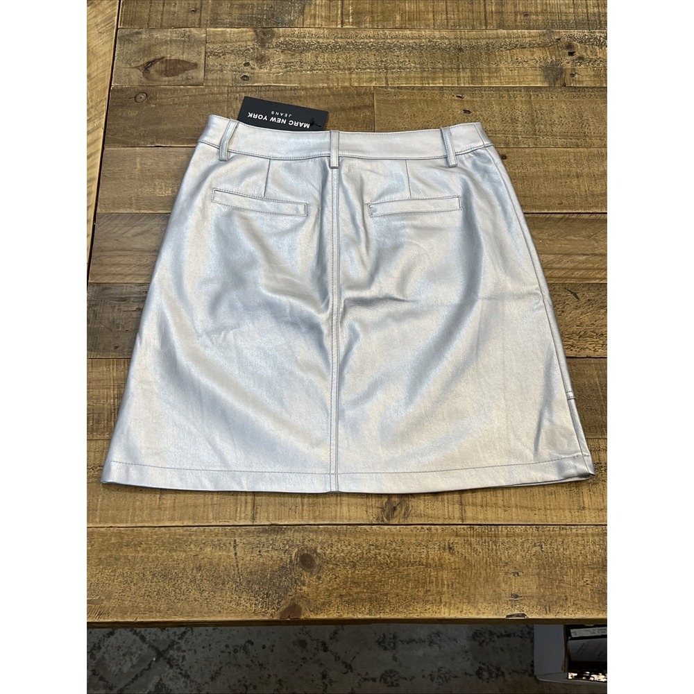 Marc New York Womens Skirt Size 2 Silver Metallic Front Zipper Pockets Mini - Picture 10 of 11